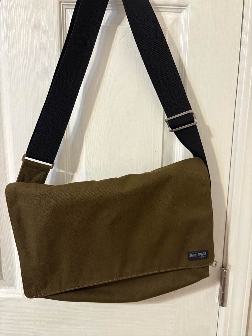 Jack Spade Olive Canvas Messenger with Black Adjustable Strap